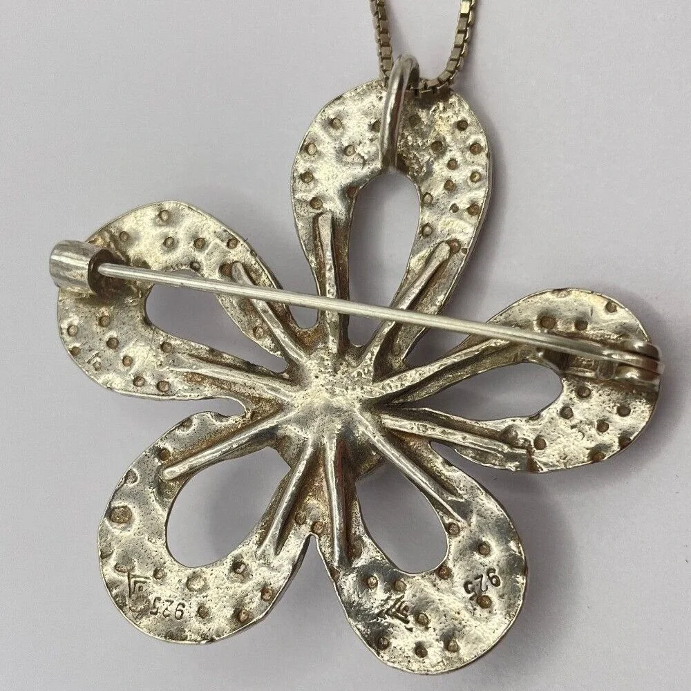 Silpada I1540‎ Sterling Silver Convertible Flower Pendant Brooch CZ Center